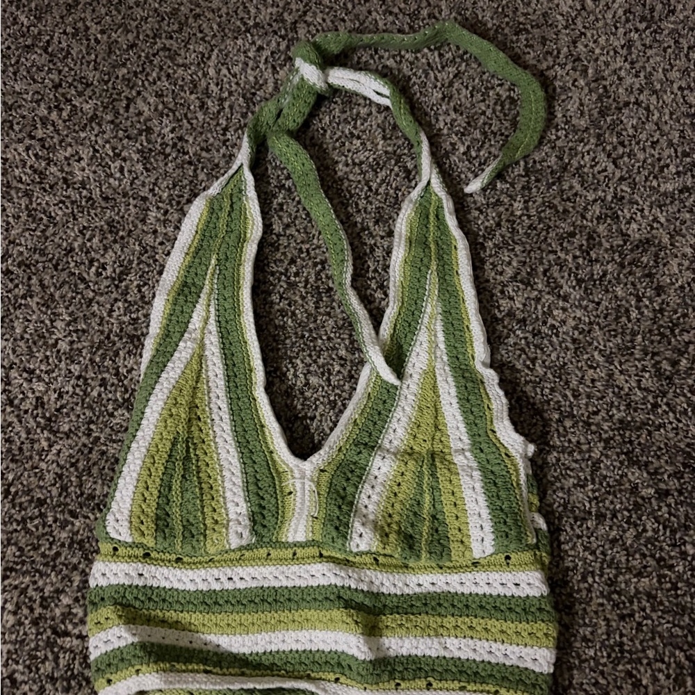 Hollister Green and White Striped Crop Top